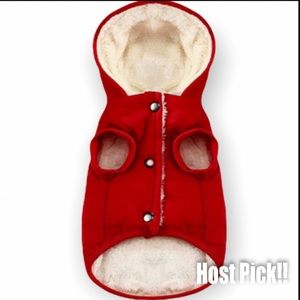 Small Red Fleece Lining warm Dog jacket with hood